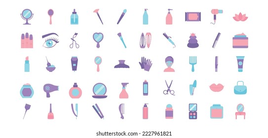 conjunto de imágenes vectoriales de 50 iconos de belleza con fondo blanco