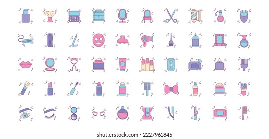 vector image set of 50 beauty icons with white background