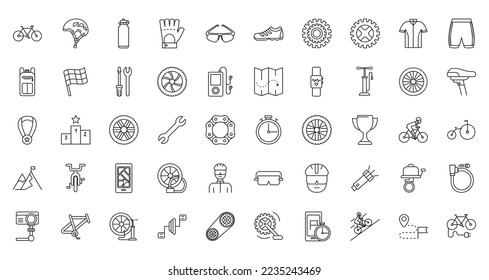vector image set of 50 bicycle elements icons with white background