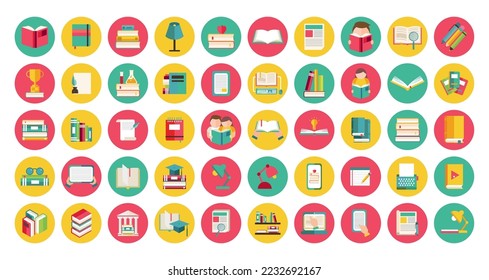 vector image set of 50 book icons with white background
