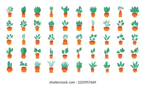 vector image set of 50 image of bushes in pots with white background