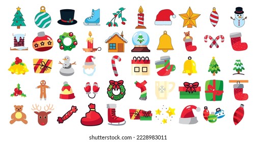 vector image set of 50 christmas icons with white background