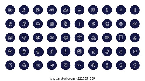 conjunto de imágenes vectoriales de 50 iconos educativos con fondo blanco
