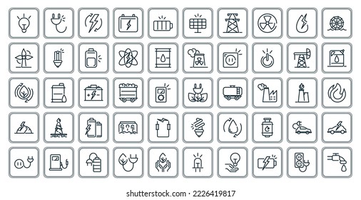 vector image set of 50 energy icons with white background