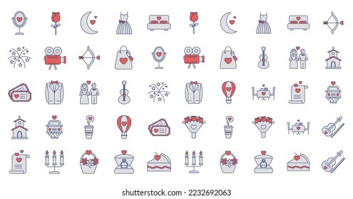 vector image set of 50 love icons with white background