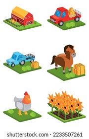 vector image set of 6 3d farm icons on white background