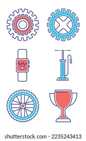 vector image set of 6 bicycle elements icons with white background