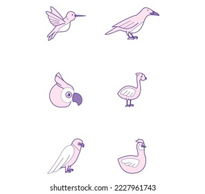 vector image set of 6 bird icons with white background