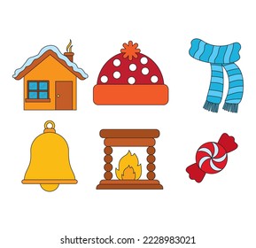 conjunto de imágenes vectoriales de 6 iconos de navidad con fondo blanco