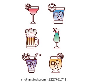 vector image set of 6 drinks icons with white background