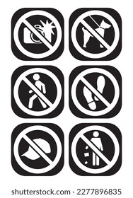 vector image set of 6 forbidden icons with black lines