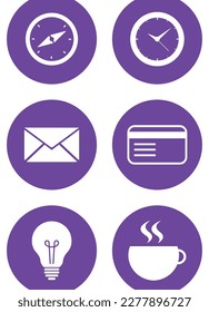 vector image set of 6 free time icons with yellow background and yellow border