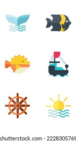 vector image set of 6 sea icons with white background