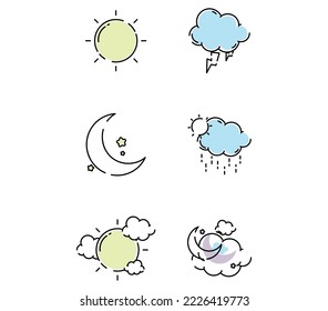 vector image set of 6 weather icons with white background