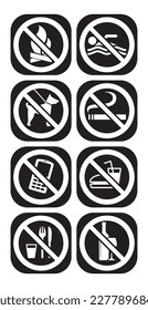 vector image set of 8 forbidden icons with black lines