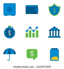 vector image set of 9 bank icons with white background