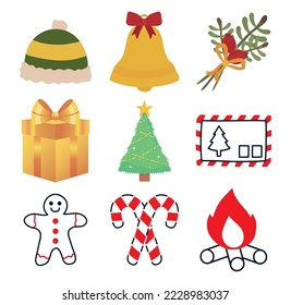 Vektorgrafik-Set von 9 Weihnachtsbildern mit weißem Hintergrund