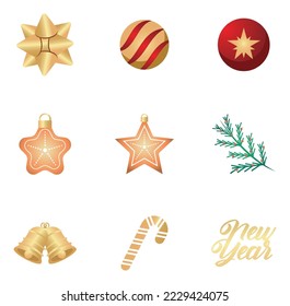 vector image set of 9 christmas icons white background