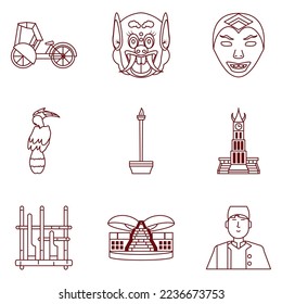 vector image set of 9 culture of india icons with white background