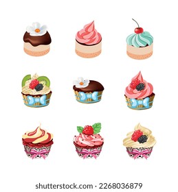 vector image set of 9 cupcake with white background