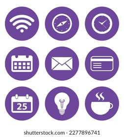 vector image set of 9 free time icons with yellow background and yellow border