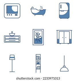 vector image set of 9 home furniture icons with white background