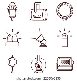 vector image set of 9 lighting lamp icons with white background