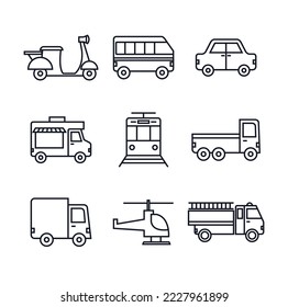 vector image set of 9 transportation icons with white background