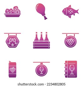 vector image set of 9 vineyard icons on white background