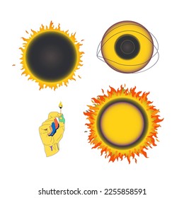Vector image, set of abstract stylish elements: hand, sun, eye
