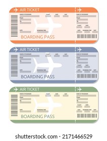 Vector image set of airline boarding pass tickets with barcode