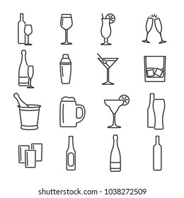 Vector image set of alcohol line icons.