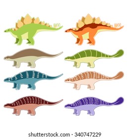 Vector image of a set of  armored dinosaurs like ankilosaurus