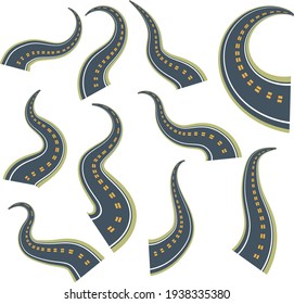 Vector image of a set of asphalt roads. Cartoon style. EPS 10