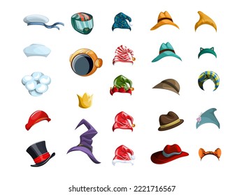 Vector image of a set assembled from hats related to different themes and preferences. Cartoon. EPS 10
