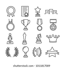 Vector image of set of award line icons.