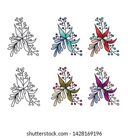 
Vector image. Set of beautiful bouquets of flowers. Art Nouveau style.