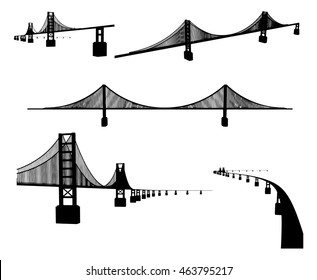 Vector image set of black silhouette bridges for your design