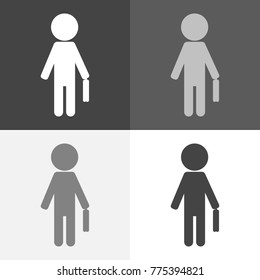 Vector image set of a business man with a bag or schoolboy with a briefcase. Vector man icon on white-grey-black color.
