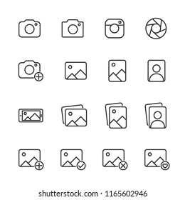 Vector image set of camera and photo line icons.