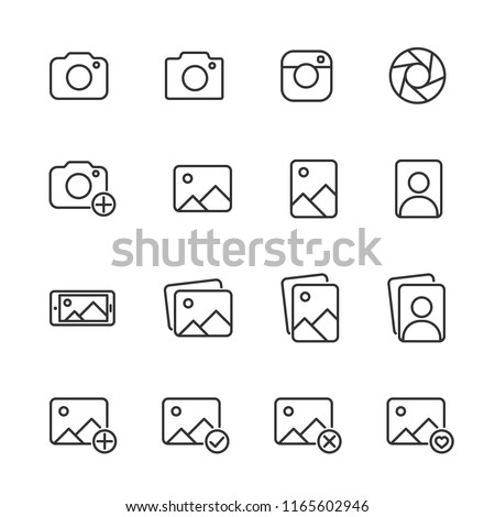 Vector image set of camera and photo line icons.