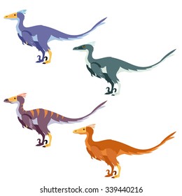 Vector image of a set with carnivore dinosaurs like raptors