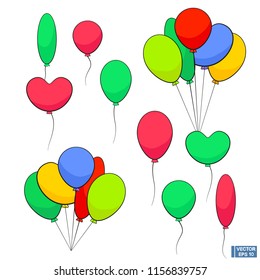 Vector image. A set of cartoon balloons of different colors. Celebratory elements, isolated on white background for decoration