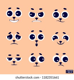 Vector image. Set of cartoon faces of animals with different emotions. Cute emoticon emoji.