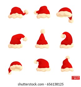 Vector image. A set of Christmas hats. Red holiday caps