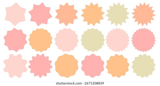 Vector Imagen de un conjunto de iconos de colores con estrellas y siluetas brillantes. Elemento Abstractas para su diseño. Etiquetas de Precio con ofertas especiales, etc.