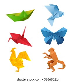 vector image of a set of colorful origami animals