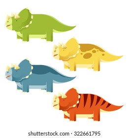 Vector image of set of colourful triceratops