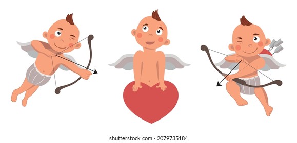 vector image set of cupids. valentine's day, declaration of love. postcard, banner, invitation