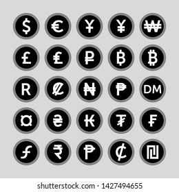 Vector image of set of currency icons.